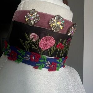 Floral Embroidered Choker Set - Black, Purple, Multicolor